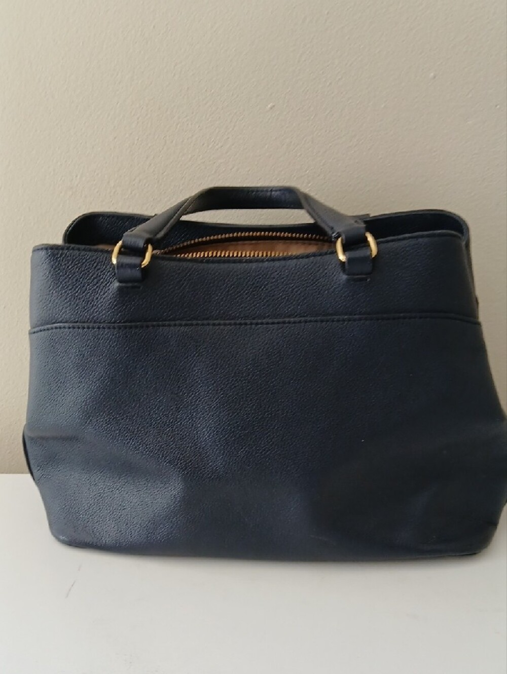 Talbots Navy Pebbled Leather Handbag with Beige Interior - Picture 3 of 6